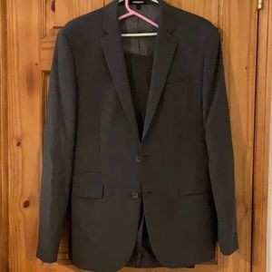 Express men’s slim suit jacket is 40 R and pants are slim 34x32
